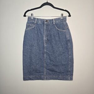 Vintage Melbourne Elements Denim Skirt Midi Pencil Womens 8